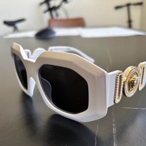 Versace White Sunglasses with Gold Detailing